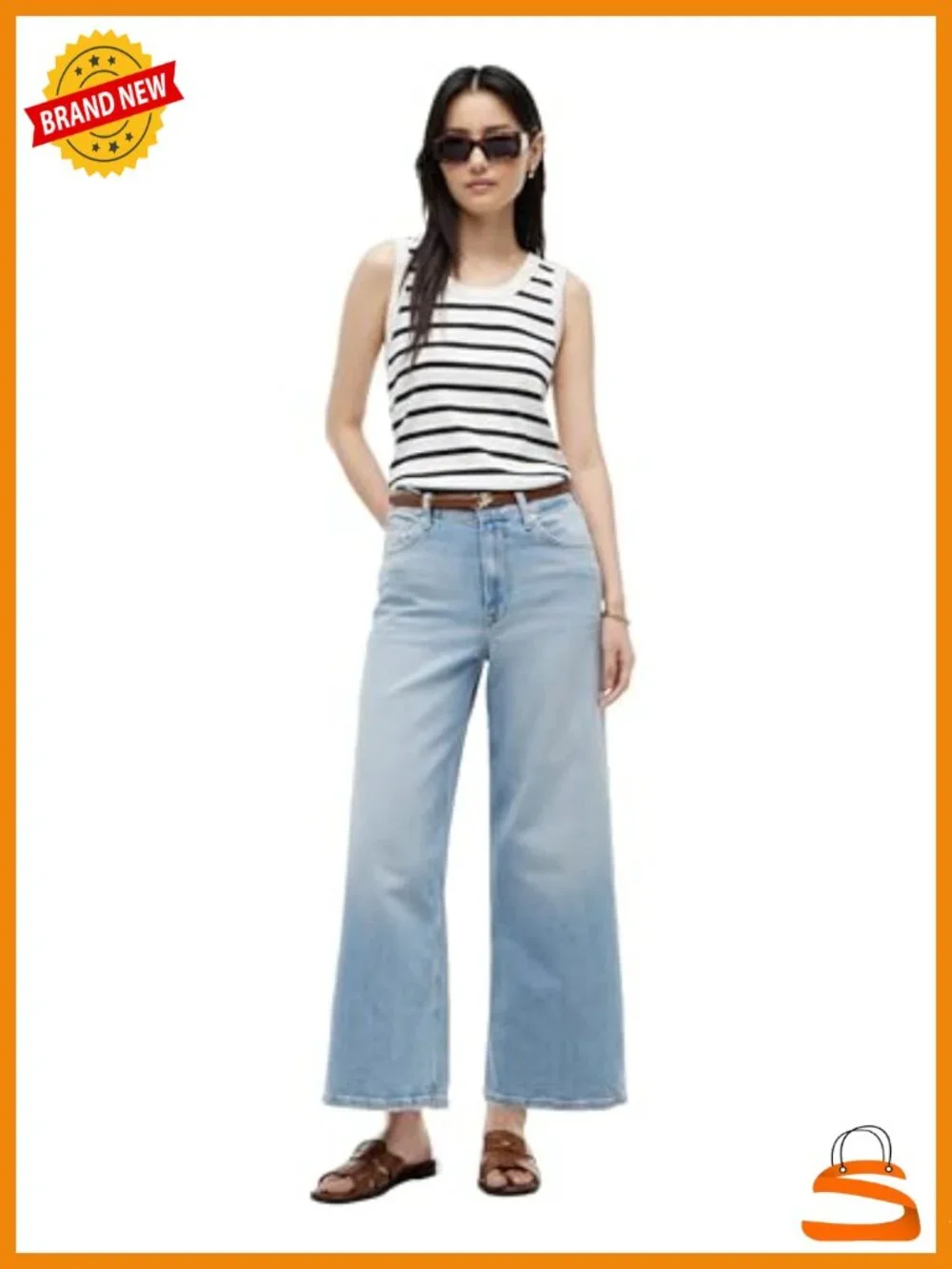High Rise Wide Leg Jeans with Stretch Cotton Blend